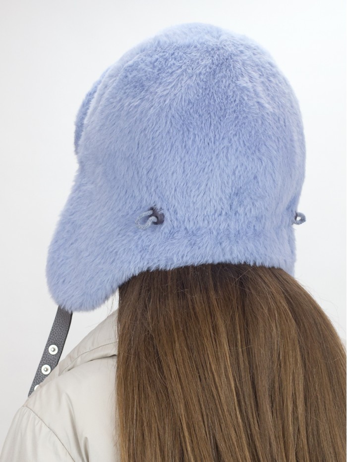 Нежная ушанка из экомеха цвет серо-голубой З-841/1