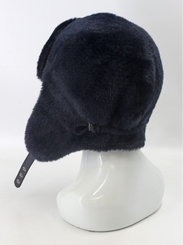 Нежная ушанка из экомеха цвет темно-синий З-841/1