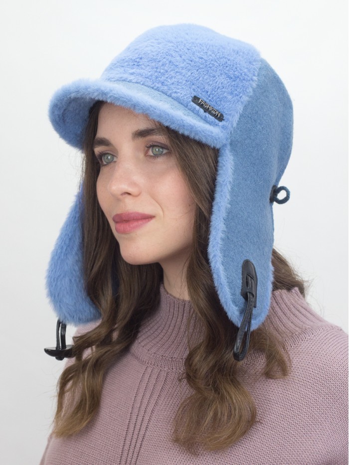 Оригинальная ушанка комбинированная с эко-мехом цвет джинсовый З-842/1