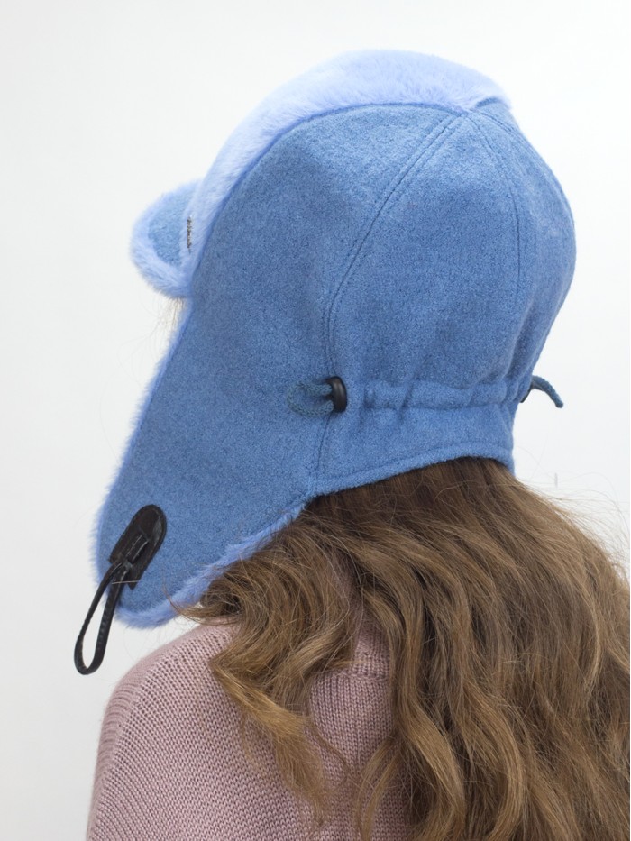 Оригинальная ушанка комбинированная с эко-мехом цвет джинсовый З-842/1