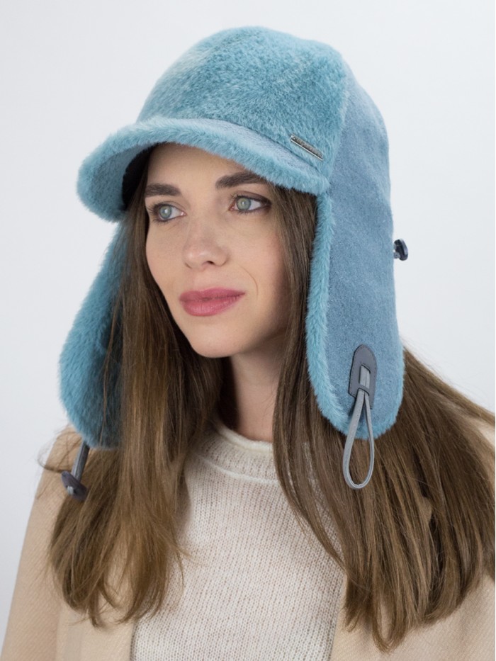 Оригинальная ушанка комбинированная с эко-мехом цвет серо-зеленый З-842/1 Оригинальная ушанка комбинированная с эко-мехом цвет серо-зеленый З-842/1