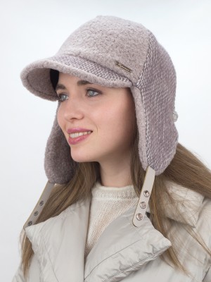 Ушанка с экомехом кофейно-светло-бежевого цвета З-842К
