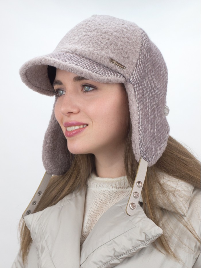 Ушанка с экомехом кофейно-светло-бежевого цвета З-842К