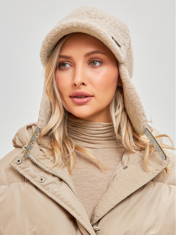 Ушанка с экомехом кремовый-молочный цвет  З-842К Ушанка с экомехом кремовый-молочный цвет  З-842К