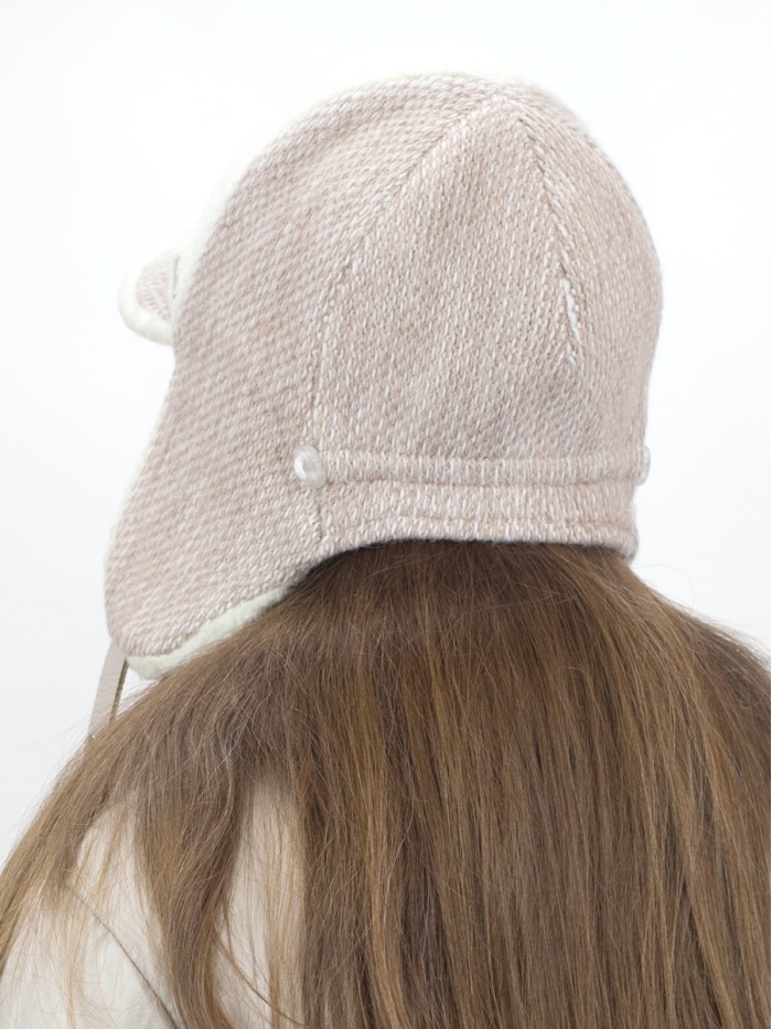 Ушанка с экомехом молочно-бежевого цвета З-842К