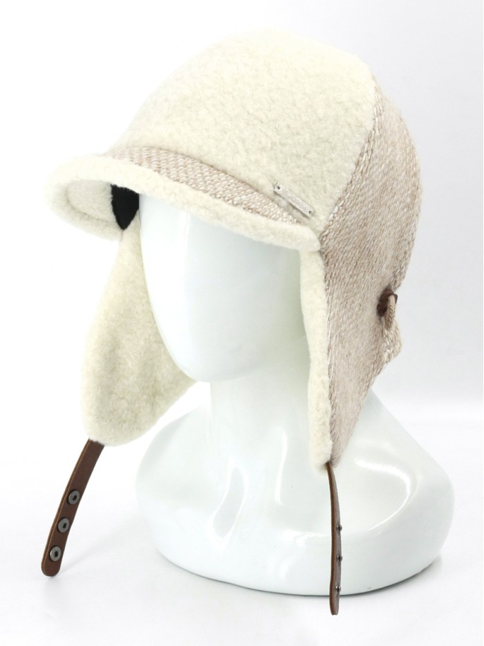 Ушанка с экомехом молочно-бежевого цвета З-842К Ушанка с экомехом молочно-бежевого цвета З-842К