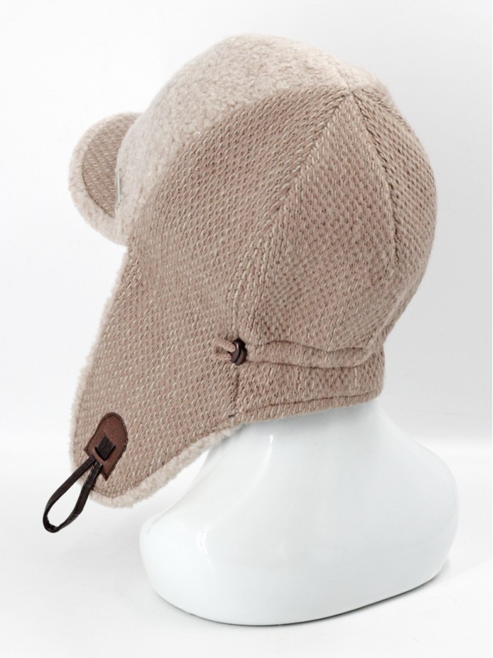 Ушанка с экомехом цвета кофе с молоком-пудровый З-842Т