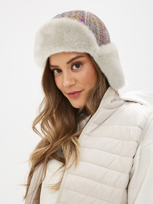 Классческая ушанка цвет серый-розовый З-843/1Ш