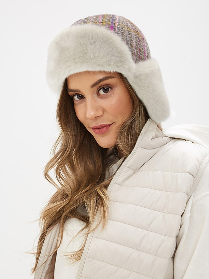 Классческая ушанка цвет серый-розовый З-843/1Ш