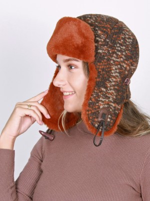 Комбинированная ушанка с трикотажем цвет коричневый-терракотовый-бежевый З-843/1Т
