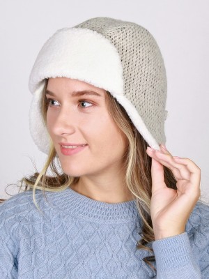 Ушанка с отделкой коротковорсовым эко-мехом цвет светло-бежевый-черный З-846