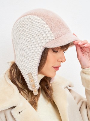 Комбинированная ушанка светло-бежевого-ванильного цвета З-847 Комбинированная ушанка светло-бежевого-ванильного цвета З-847