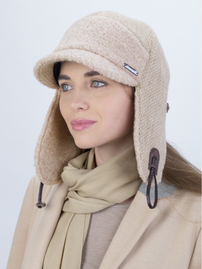 Комбинированная ушанка кофейно-бежевого цвета З-850Т Комбинированная ушанка кофейно-бежевого цвета З-850Т