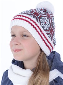 Вязаная шапка ТД-384 белый-красный-серый